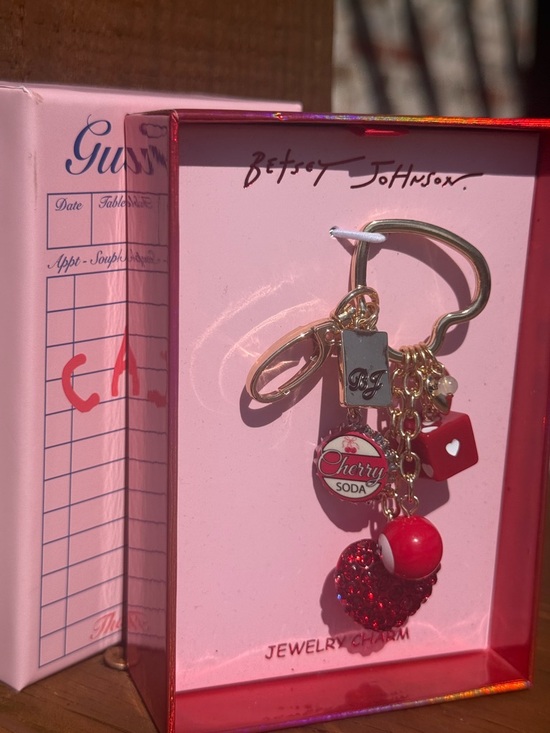 NWT Betsey Johnson Cherry Soda Red Charms Keychain - Picture 3 of 5